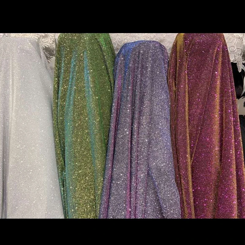 Двухцветная вязаная Радужная ткань из полиэстера с блестками для женского выпускного платья