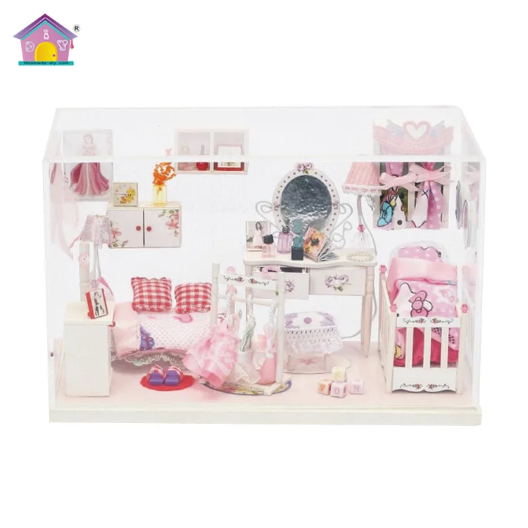 Diy Quality Pretend children wooden girls doll house toys for kids