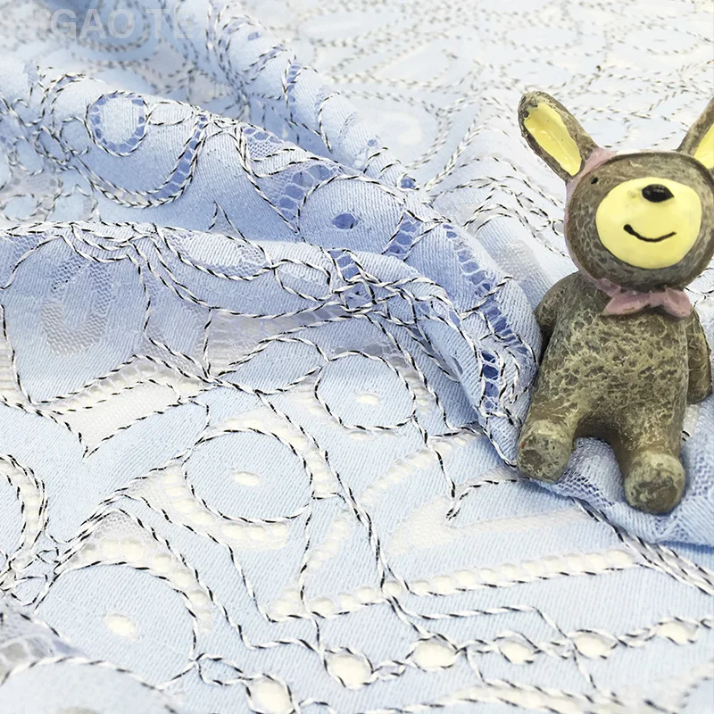 
Flower Pattern Eyelash Multicolor Fashion Style Nylon Cotton Knitting Lace Fabric French Tulle Net Lace Garment Knitted Guipure 