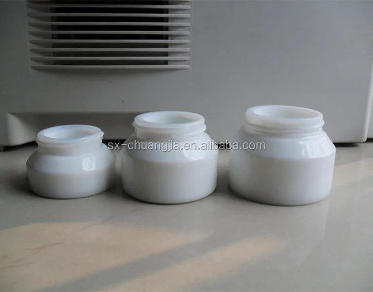 cosmetic packaging opal white cream glass jar with bamboo like lid
