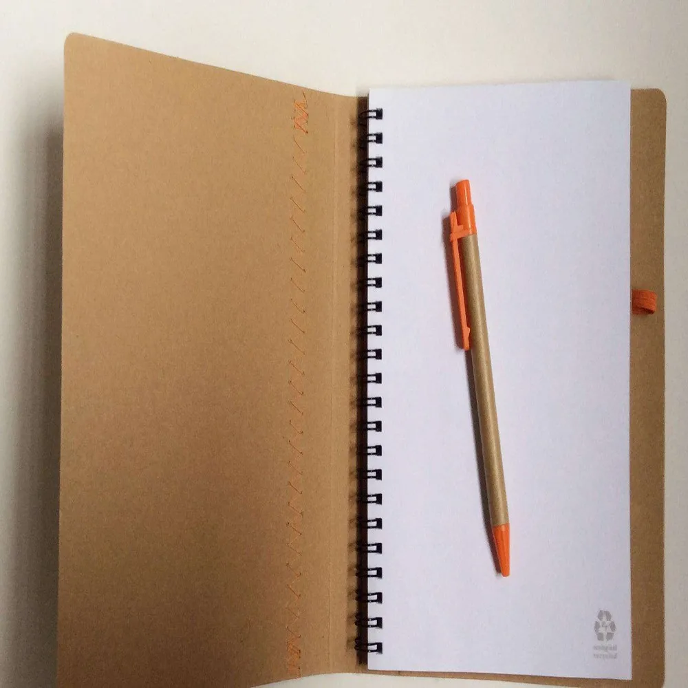 Manufacturer notebooks customizable Organic custom logo kraft cover sprial notebook with pen