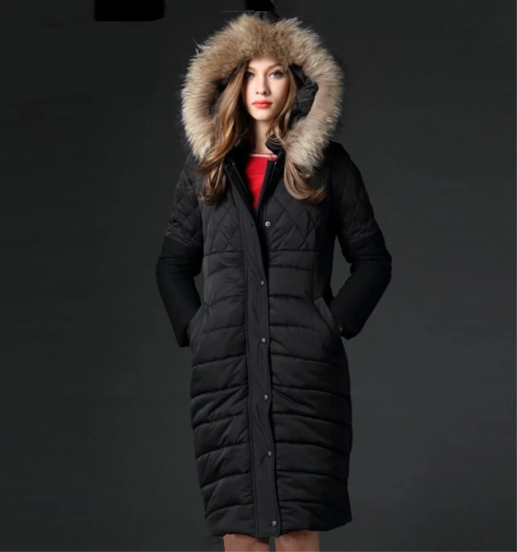 fashion warm fur hood ladies winter padded long jacket quilted women coat