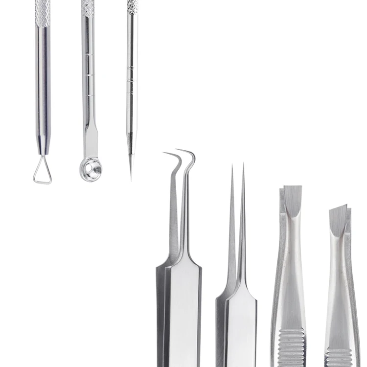 Wholesale Professional Stainless Steel Blackhead Extractor Tool Set Face Acne Removal Kit in Tin Box
