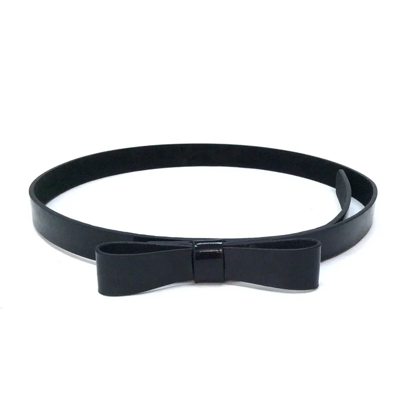 Abody Fashion Women Lady Slender Waist Belt Cute Bowknot Candy Color Thin Skinny PU Leather Waistband Belt Black