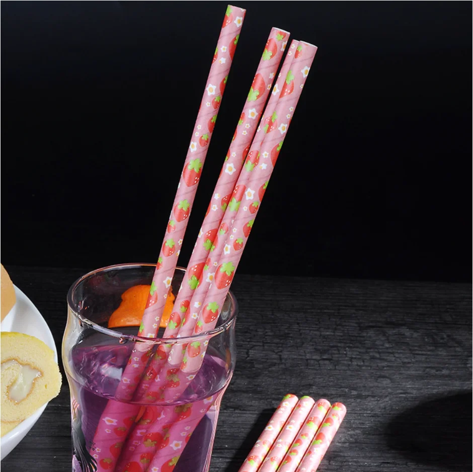 
Eco Friendly Kids Party Drinking Straws Strawberry Paper Art Straw For Bar Accessories 