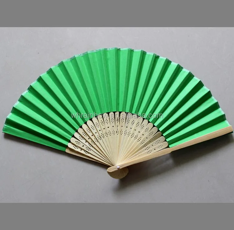 Однотонный бумажный ручной вентилятор с натуральной бамбуковой рамкой
