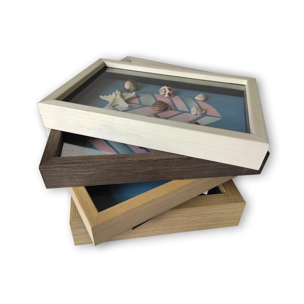 custom wood craft picture box frame photo 3d shadow specimens box frame whole