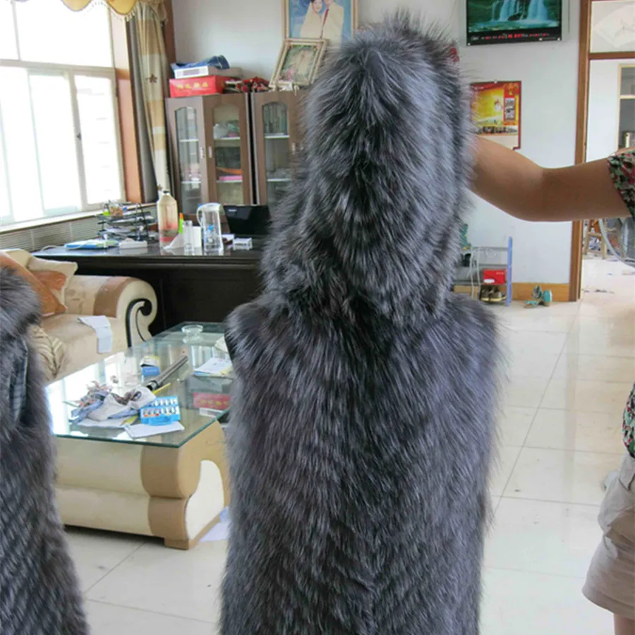 
High Quality Women Genuine Silver Fox Fur Vest with hood 
