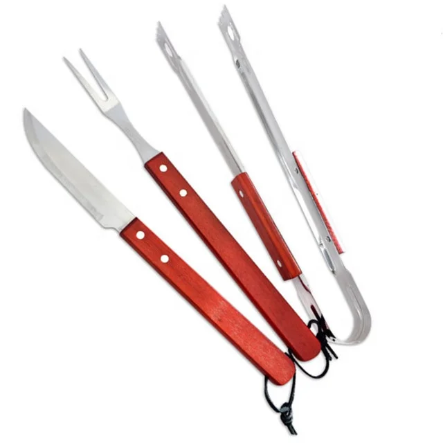 BQ-9156 Custom Engraved Logo Wooden Handle 3 Piece Personalized Grilling Set