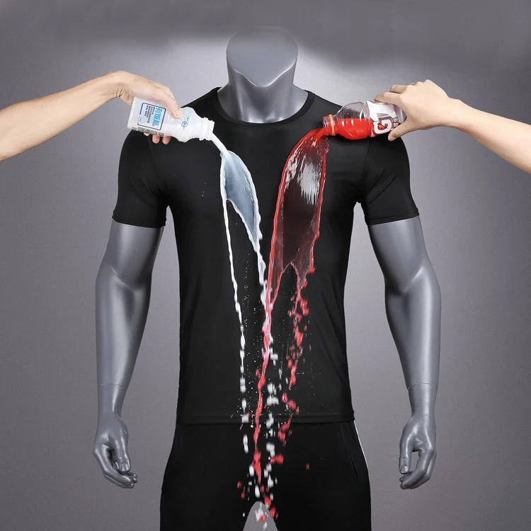 super fiber water milk coffee stain resistant waterproof oem logo t-shirts blank plain t shirt