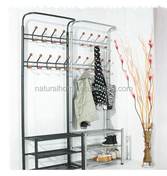 
Home furniture metal hat stands coat hanger stand with shoe rack space saver 