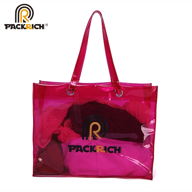 Summer Beach Foldable Personalize Custom Logo Foldable Pvc Clear Shopping Bag With Logo