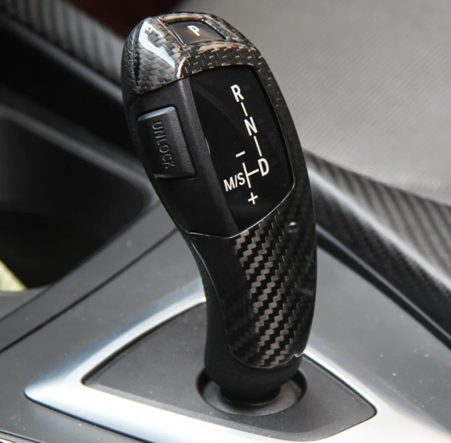 For BMW Carbon Fiber Black Gear Shift Cover Trim Surround Cover