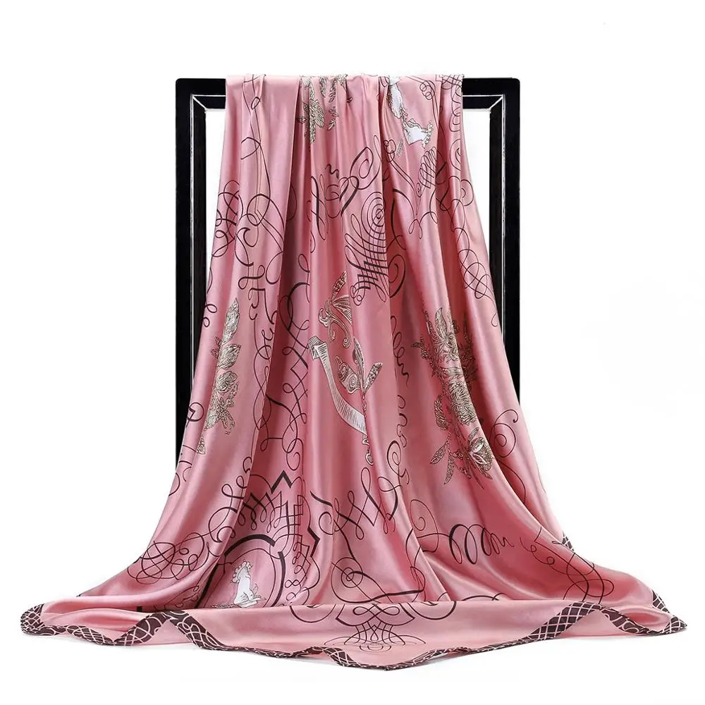Fashion Scarf for Women Print Silk Hijab Scarfs Female 90cm*90cm Luxury Brand Square Satin Shawls Scarves for Ladies