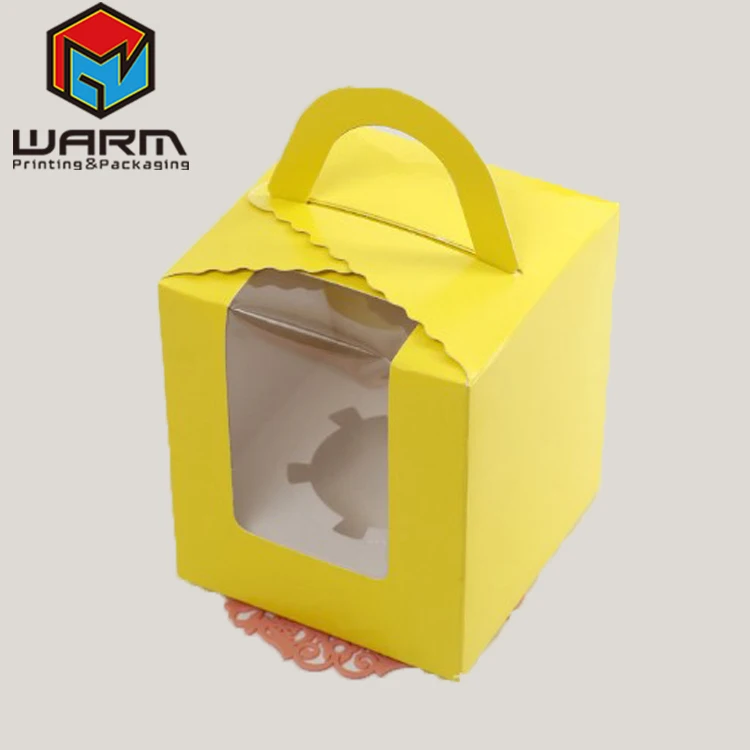 Chinese Homemade Cup Cake Packaging Box Paper Folding Box with Clear Window