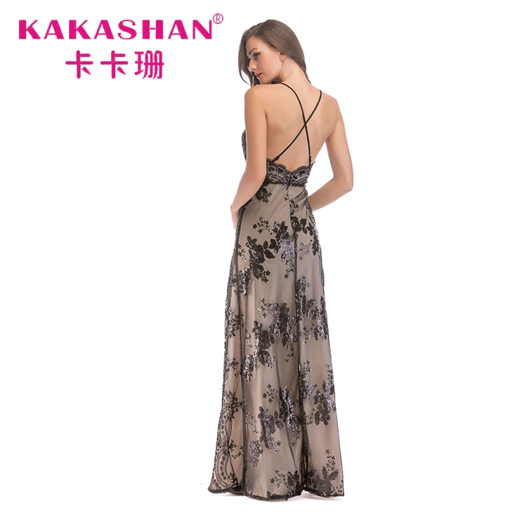 Modern women bulk sequin beaded sexy split maxi long dinner evening gown dress