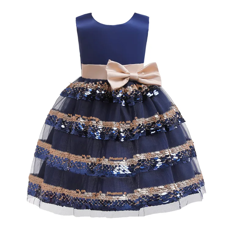 2019 new design girl party dress beautiful princess dress kids Sequined bow girl dress