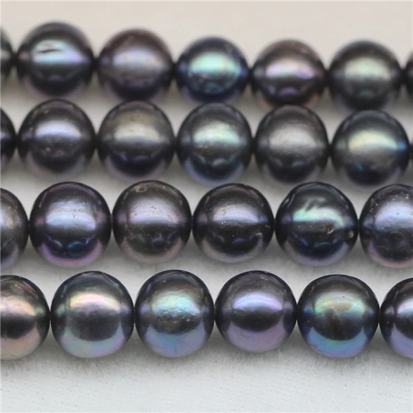9-10mm wholesale off round peacock black color cultured freshwater perle pearls strands in bulk