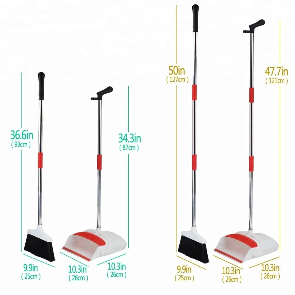 
Broom and Dustpan Set - Self-Cleaning Broom Bristles 