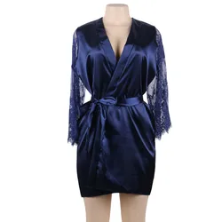 Wholesale Lace Long Sleeves Sexy Women Pajamas Sleepwear Satin Robe