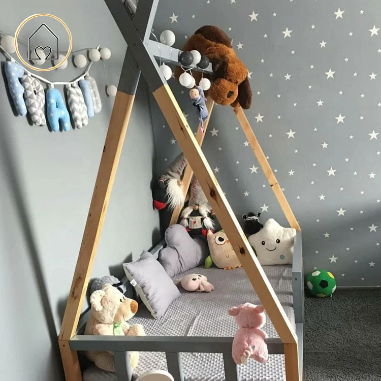 Scandinavian design room idea kids bedroom twin size tipi teepee cot bed frame with storage