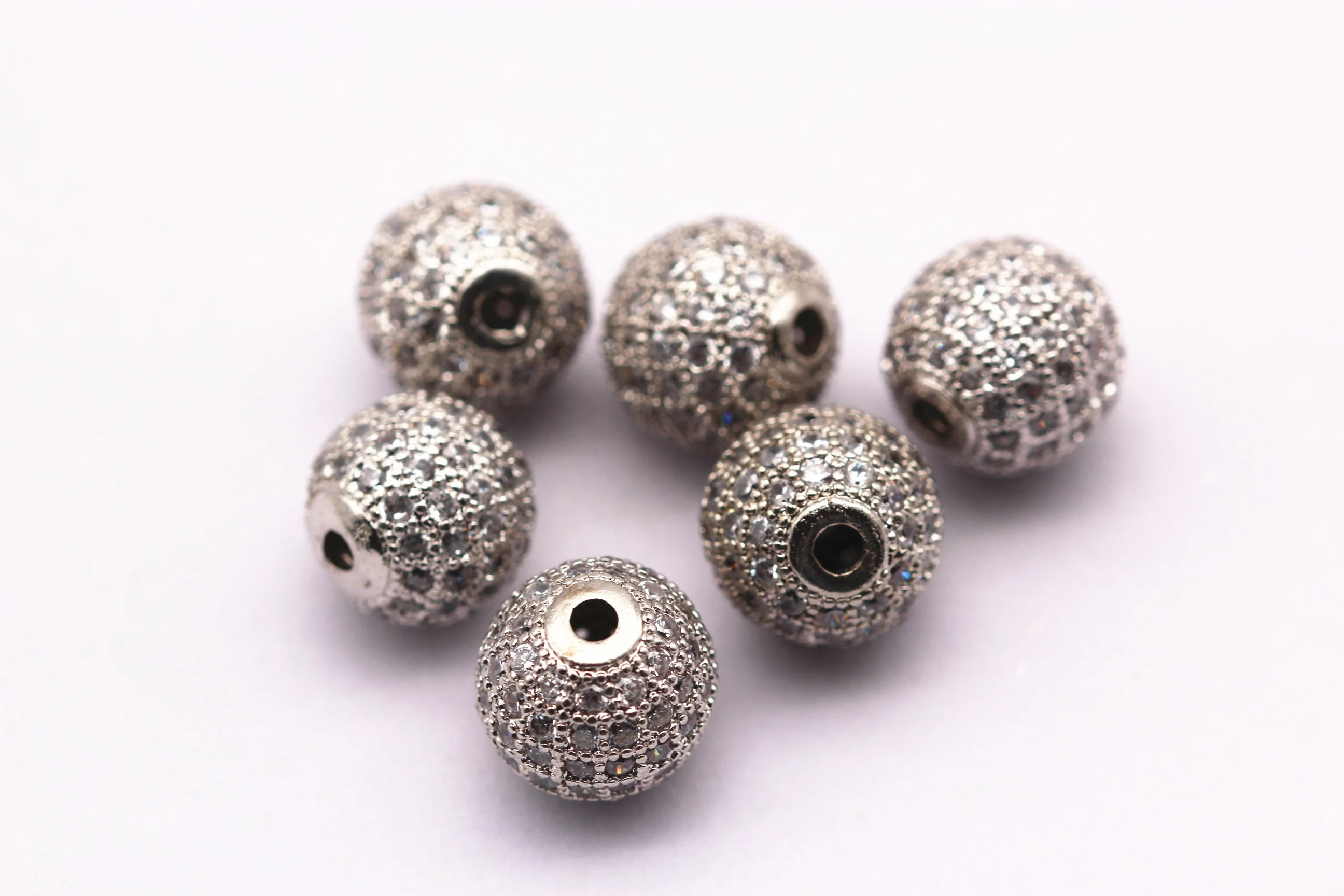 Silver Plated Mirco Pave White Zircon Ball Shape