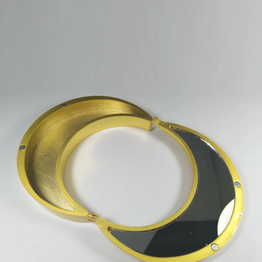 Metal souvenir gold half Pocket Cosmetic Moon shape convex makeup mirror with star