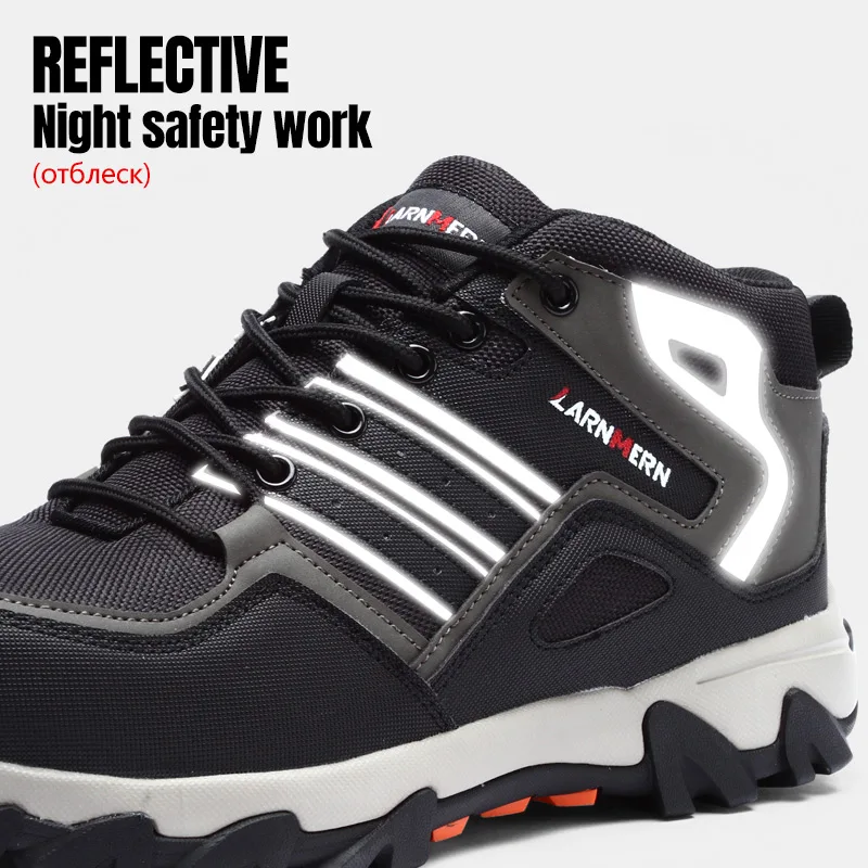LARNMERN Men Reflective Safety Boots Steel Toe Work Boots Comfortable Hiking Boots