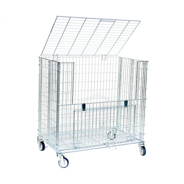 Wholesale stroage basketball/football/volleyball metal wire mesh folding cage container with wheels