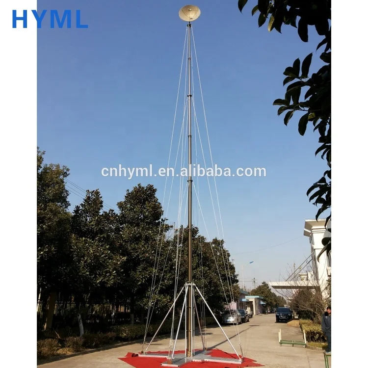 
The telescopic antenna mast with the protective steel frame 