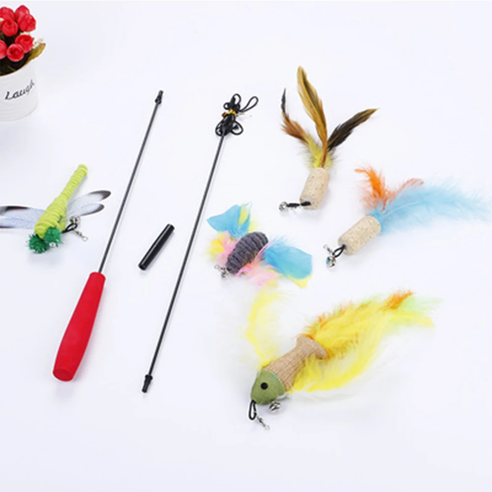 Cat Toy Supplies Replaceable Head Telescopic Look Real With Feather For Kittens