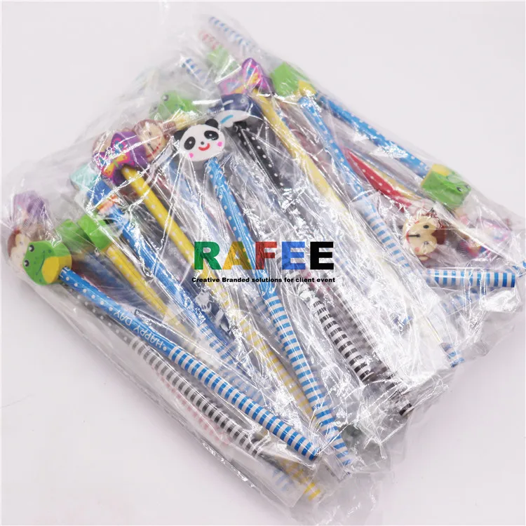 Office School Supplies Students Children Gift  Colorful Stripe Wooden Pencil With DIY Detachable Novelty Cartoon Animal Eraser