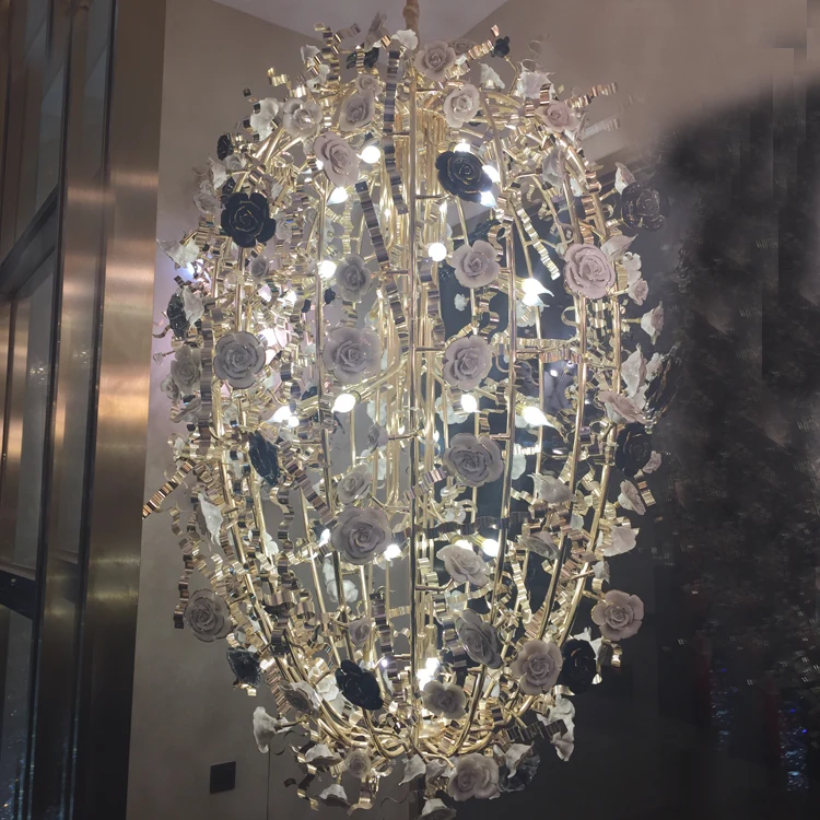 Люстра с золотым цветком роскошная цветная Подвесная лампа керамическими цветами для марокканских вилл