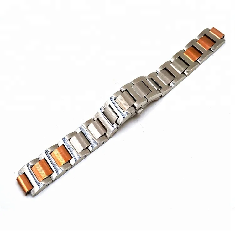 
Hot sale sliver mid gold wrist removable stainless steel watch strap with butterfly buckle strap for cartier watch 