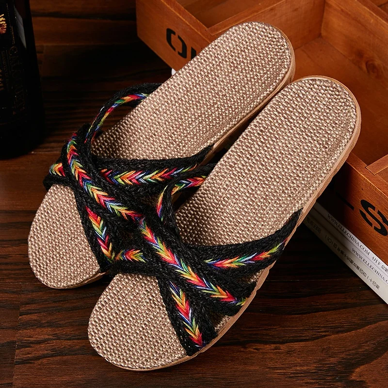 summer  woman ladies girls man straw linen fashion beach slipper sandals