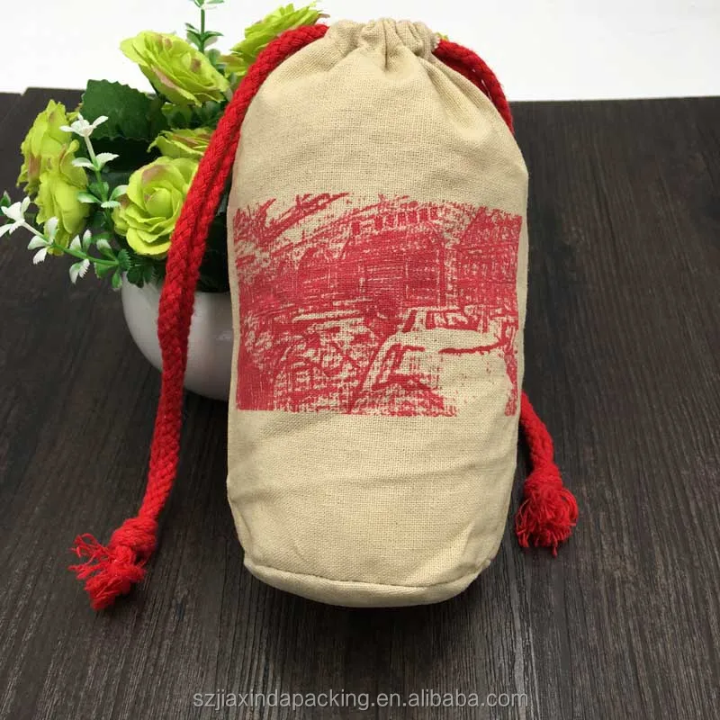 Cotton Linen Drawstring Pouch With Round Bottom