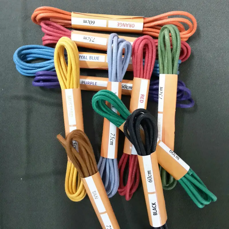 High Quality Pair Packing Shoelaces Waxed Cotton with Elastic round and Printed Feature Metal and Plastic Material