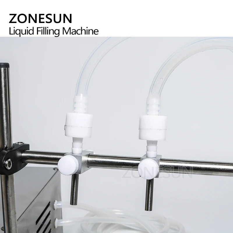 ZONESUN Table Top Double Heads Membrane Diaphragm Pump Liquid Milk Juice Beverage Soft Drink Filling Machine Supply