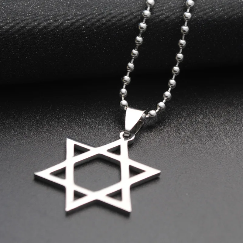 Trendy Silver tone Stainless Steel Jewish Star of David Charm Pendant Necklace With 50cm Chain For Men Women Wholesale Jewelry