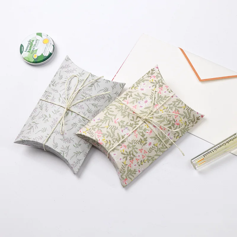 Custom Candy food Chocolate Paper small silk print Pillow shaped case jewelry gift watch Box logo soap packaging with hemp rope