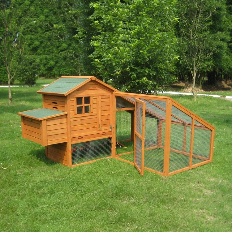 Wooden ladder-frame chicken coop hen house with large run