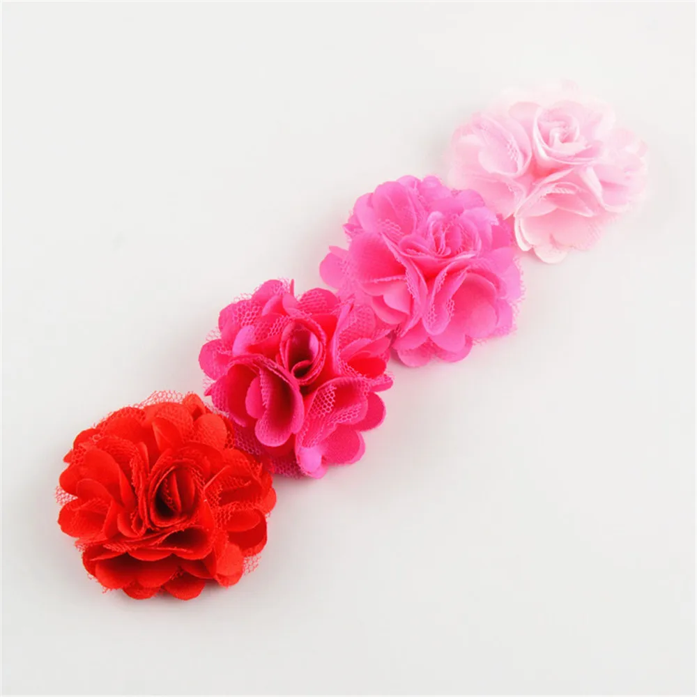 20 Color U Pick 2 Inch Mini Satin Mesh Puff Rose Flower DIY Supplies Headbands Hair Accessories