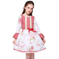 Kseniya Kids Pink Floral Plaid Patchwork Petal Sleeve Fancy Dress For Indian Girl Party Communion Girls Floral Dresses