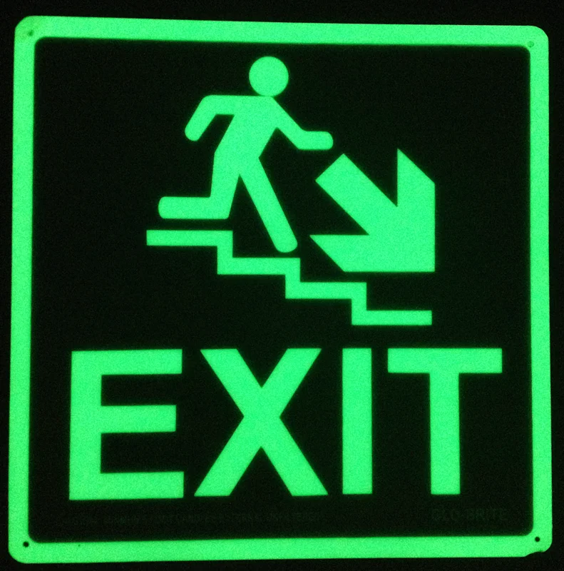 
Фотолюминесцентный знак выхода, светящийся в темноте вывеска, фотолюминесцентный алюминиевый знак 