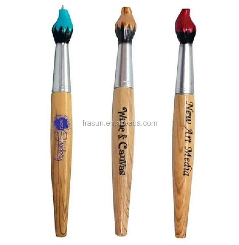Paint brush shaped novelty wooden color plastic ball pen