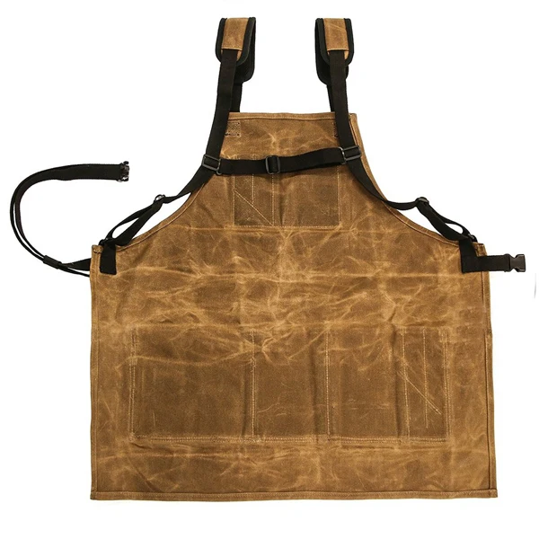 Heavy Duty Durable Thick BBQ Apron Waxed Canvas Tool Apron Carpenter Apron with Multi-functional Pocket