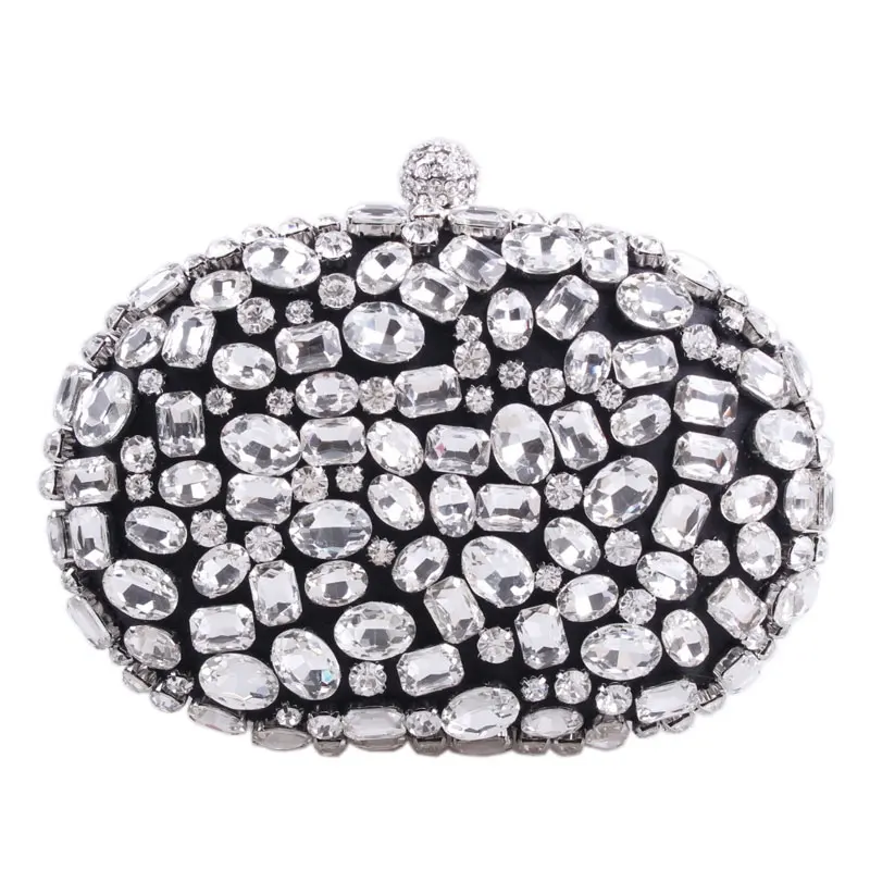 
Ladies Fashion Luxury Crystal Big Diamonds Oval Shape Wedding Bridal Party Messenger Clutch Bag Evening Bags 
