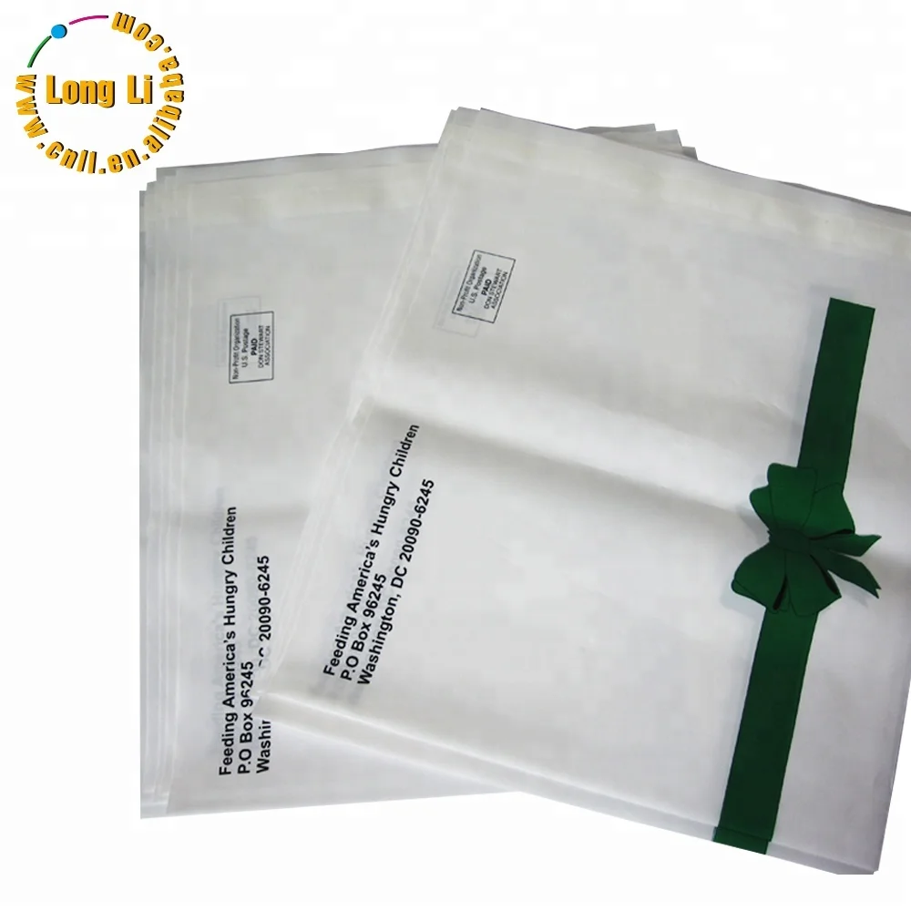Customized white printed plastic mail bag with adhesive tape