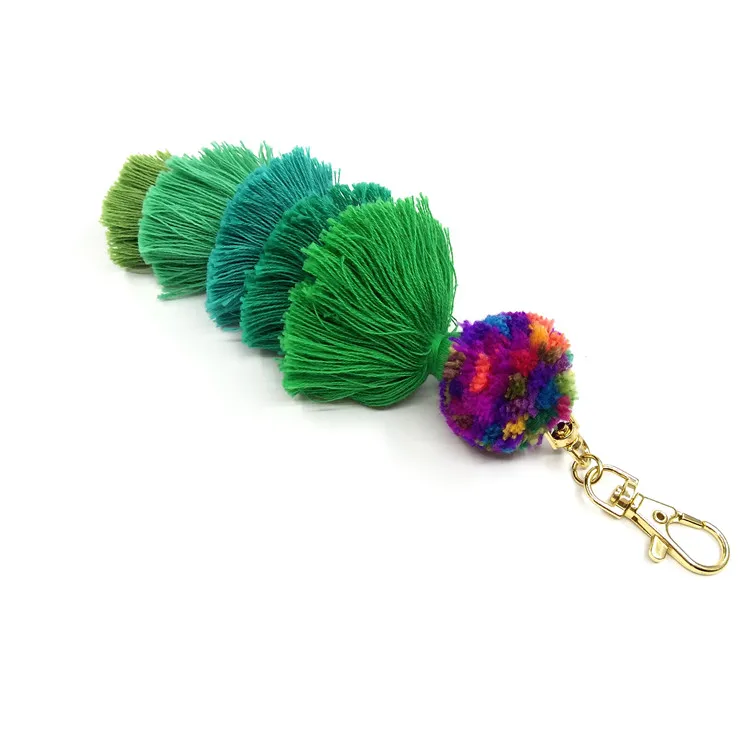 12cm Red pompom tassel in cotton for handbag & Colorful pompom tassel keycchain for tote bag