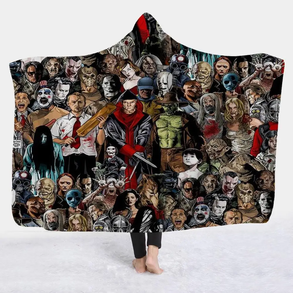 High Quality Hooded Blanket Horror Movie Printed Blanket Magic Cloak Thickened Double-Layered Plush Children Adults Nap Blanket